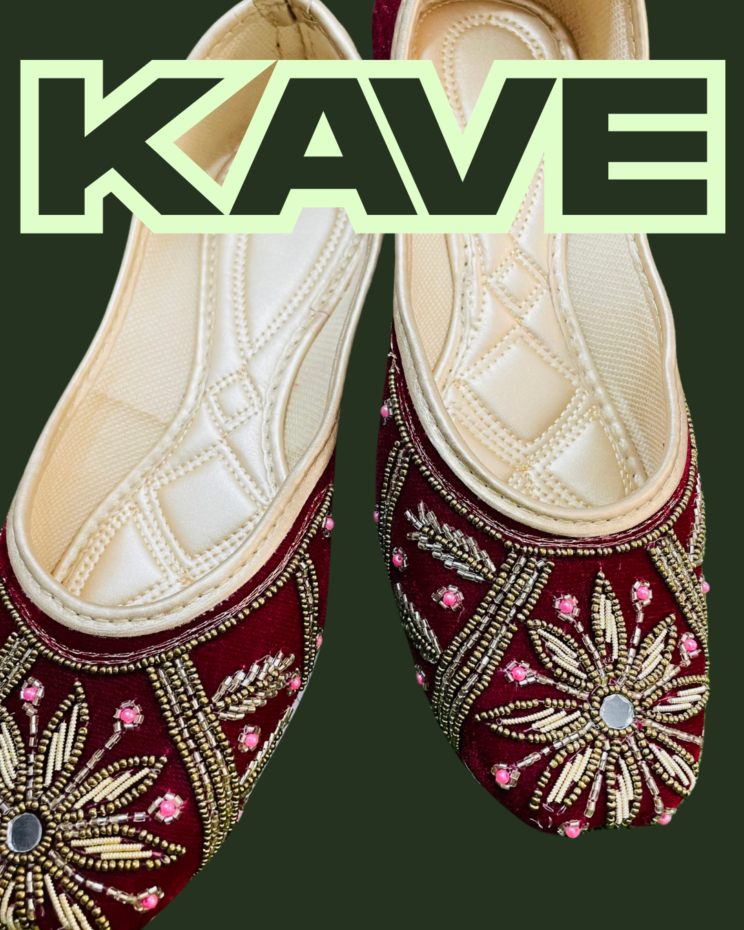 KAVE Royal Bloom Embroidered Velvet Jutti – Maroon, Gold & Pink