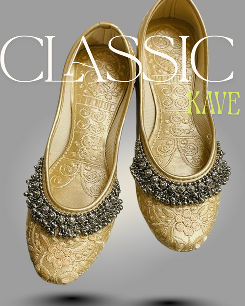 Gulabi Phulwari Jutti - Rose Bloom gold with Chime Ghungroos